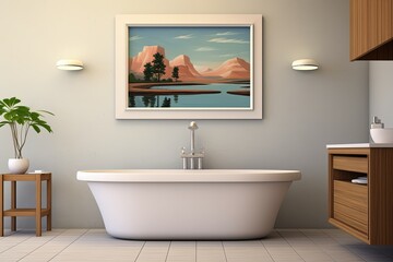 Mid-Century Modern Bathroom Oasis: Minimalist Art Wall Decor Vision