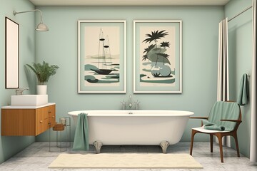 Mid-Century Modern Bathroom Oasis: Minimalist Art Wall Decor