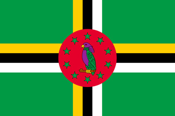 Dominica vector flag in official colors and 3:2 aspect ratio.