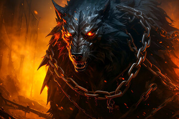 Fenrir the wolf bound in chains, Gleipnir, Norse mythology