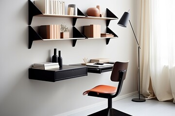 Wall-Mounted Shelves: Minimalist Bauhaus Home Office Space-Saving Concepts