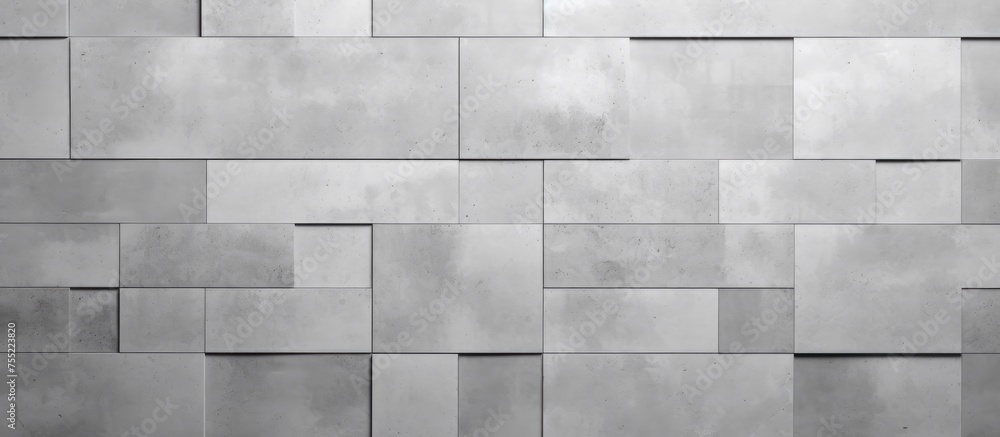Poster a grey wall featuring a pattern of rectangular squares, creating symmetry and parallel lines. the co