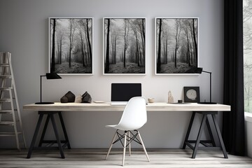 Monochrome Elegance: Minimalist Black and White Home Office Designs with Artistic Appeal