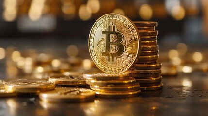 gold bitcoin cryptocurrency, futuristic a virtual currency designed to act as futuristic money on halving bitcoin day.