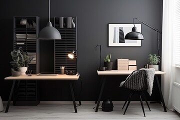 Statement Lighting and Bold Contrast: Minimalist Monochrome Home Office Concepts