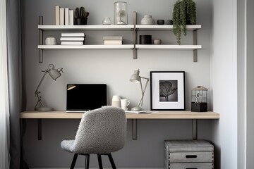 Monochrome Minimalist Home Office with Subtle Color Accents