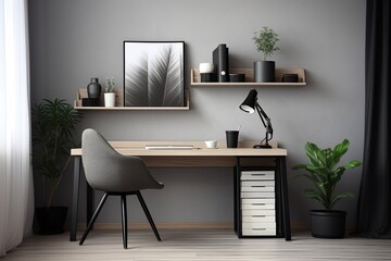 Monochrome Elegance: Minimalist Home Office Concepts with Striking Wall Art