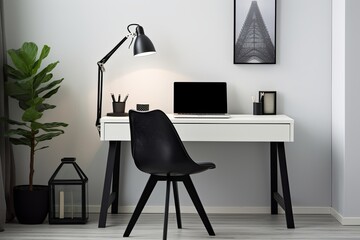 White Office Chair with Black Cushion - Minimalist Monochrome Home Office Concepts