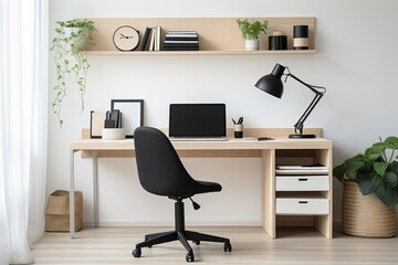 Minimalist Monochrome Home Office Concepts: White Office Chair with Black Cushion