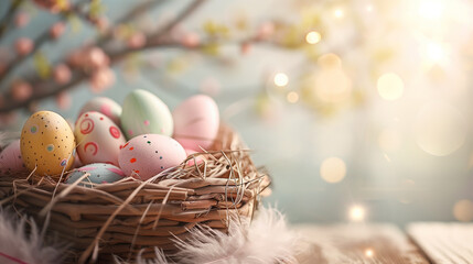 Nestled Easter Eggs with Blossoms - obrazy, fototapety, plakaty