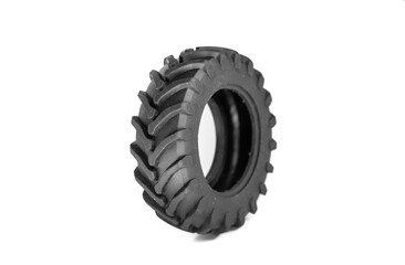 black tractor tire on white background
