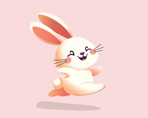 One cute little bunny vector illustration. Baby bunny running on colorful background
