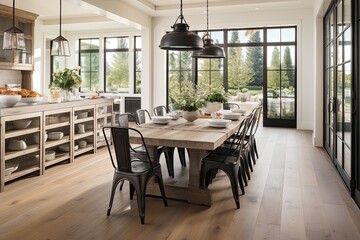 Natural Feel Modern Farmhouse Dining Room Inspirations with Hardwood Floors