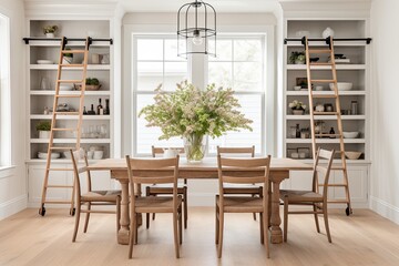 Fototapeta premium Ladder-Back Chairs: Modern Farmhouse Dining Room Inspirations and Classic Style