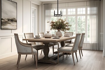Fototapeta premium Neutral Tones: Modern Farmhouse Dining Room Inspirations
