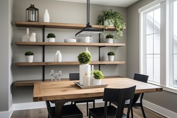 Fototapeta na wymiar Open Shelving and Storage Solutions: Modern Farmhouse Dining Room Inspirations