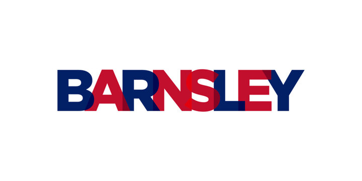 Barnsley city in the United Kingdom design features a geometric style illustration with bold typography in a modern font on white background.