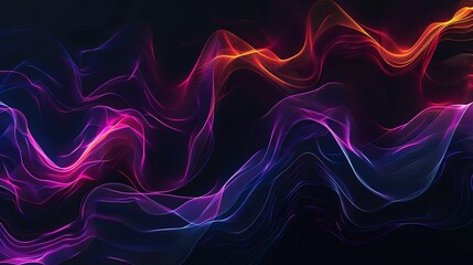 a black background with a few neon colors waves, geometric waves shapes, dark blue, purple, black, mostly black generative ai