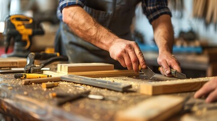 Precision Engineering: Skilled hands arranging tools and equipment on a workbench