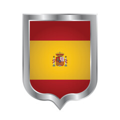 Spain Flag Silver Shield Badge Emblem Patch Sticker Label Pin Transparent Background