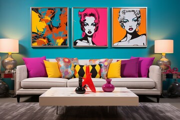 Pop Art Living Room Paradise: Vibrant Statement Pieces and Colorful Cushions
