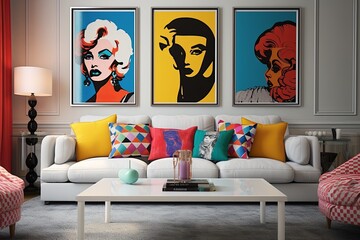 Statement Pieces and Vibrant Artwork: Pop Art Inspired Living Room Concepts with Colorful Cushions