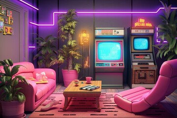 Vibrant Retro 80s Arcade Living Room Ideas: Ultimate Retro Gaming Setup in 80s Style