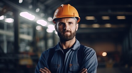 Heavy hard working engineer factory worker portrait wallpaper background