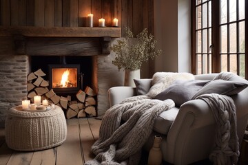 Chunky Knit Throws: Rustic Barn Conversion Living Room Decor with Cozy Corner Bliss