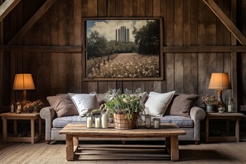 Fototapeta premium Vintage Art Rustic Barn Conversion: Personalized Living Room Decor