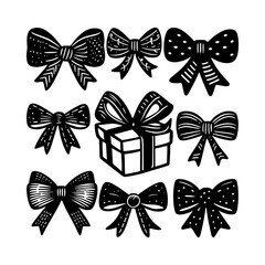 Bow ribbon gift sketch doodle vector set. Bow ribbon holiday wrapping doodle vector set