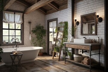 Industrial Touches: Rustic Farmhouse Bathroom Designs Featuring Farmhouse Charm