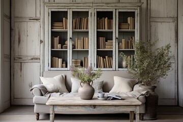 Chalk Painted Furniture: Rustic Farmhouse Living Room Ideas for Rustic Style Enthusiasts - obrazy, fototapety, plakaty