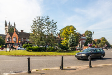  A car approaches the roundabount