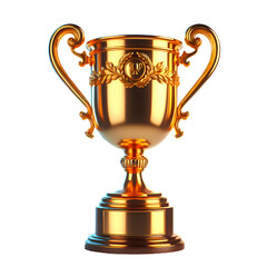 Fototapeta na wymiar First place gold trophy cup isolated on white background. 3d rendering
