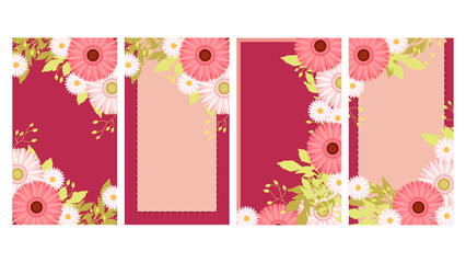 ピンク色の春の花のイラストフレーム、縦型