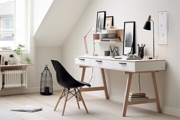 Fototapeta premium Scandi-Minimalist Home Office Inspiration: Simplistic and Functional Design Ideas