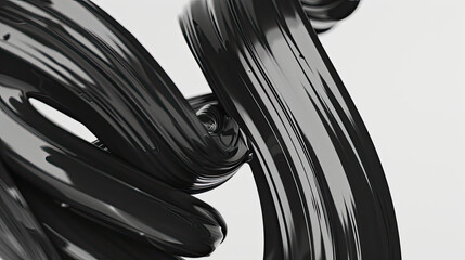 Abstract swirls of glossy black resembling smooth flowing paint or digital artwork against a light background