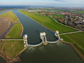 aerial view of the wier at Driel, Netherlands