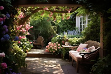 Fototapeta na wymiar Blooming Beauty: Secret Garden Patio Designs for Your Hidden Garden Retreat