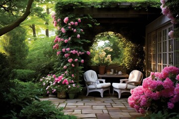 Fototapeta na wymiar Blooming Beauty: Secret Garden Patio Designs for Your Hidden Garden Retreat