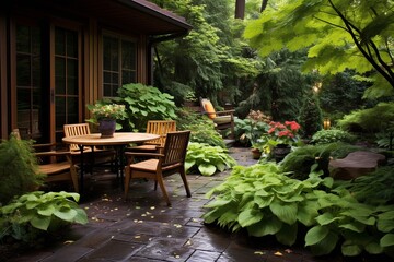 Fototapeta na wymiar Secret Garden Magic: Tranquil Patio Designs with Lush Plantings and a Hidden Hideaway