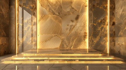 Golden Glamour: Photography Set with Gold Podium and Lighting