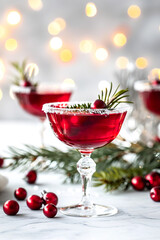 christmas cocktails with festive decor sugar crust mulled wine warm cider for thanksgiving with fairy lights and bokeh background in professional setting with white space