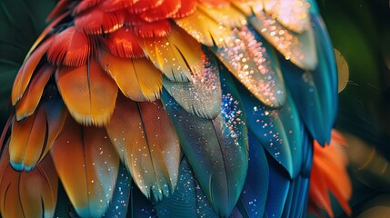Obraz premium Colorful shining sparkle birds feathers wallpaper background