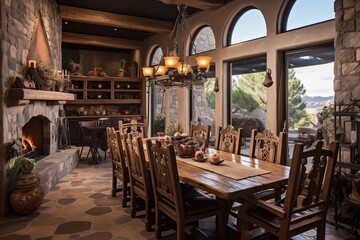 Fototapeta na wymiar Stone Floor Desert Dining Room Ideas for a Cool and Durable Soutwestern Vibe