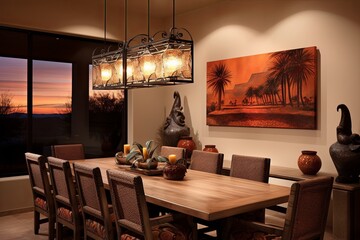 Pendant Light Perfection: Southwestern Desert Dining Room Ideas with a Warm, Inviting Ambiance
