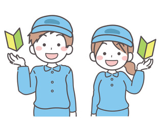 作業着を着た男子・女子のバストアップ　初心者マーク1