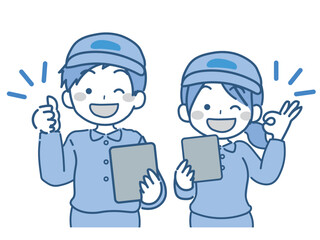 作業着を着た男子・女子のバストアップ　OK　大丈夫3