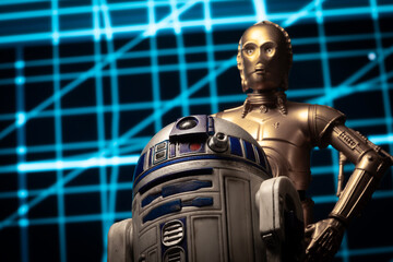 Fototapeta premium NEW YORK USA, MAR 10 2024: Star Wars astromech droid R2-D2 and protocol droid C-3P0 - Hasbro action figure